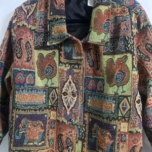 White Stag Multicolor Jacket embroidered bead button tapestry thigh length